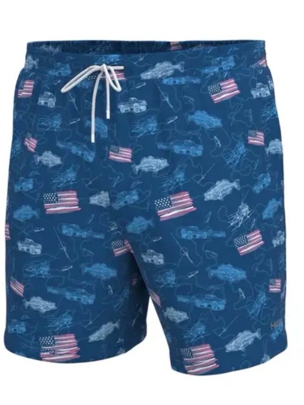HUK Pursuit Volley Fish And Flags Swim Shorts Men’s XXL New Lightweight Fishing